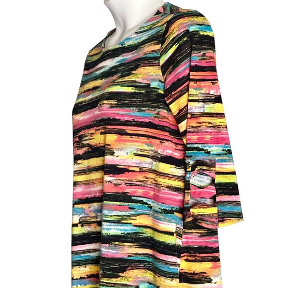 Multiples Colorful Striped Knit Top Medium Retro Casual 3/4 Sleeve T-Shirt - Picture 4 of 7